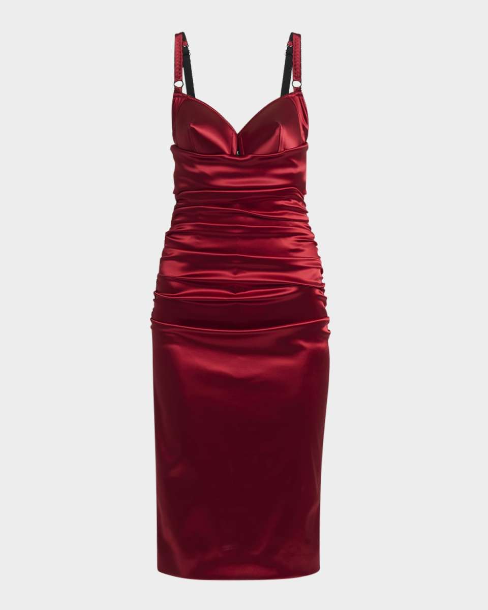 Raso Cone-Bustier Ruched Midi Dress